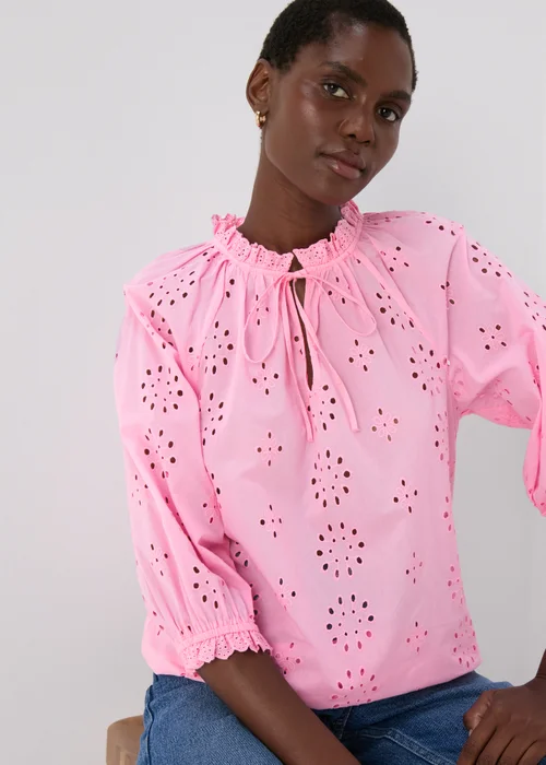 Pink Broid Peasent Blouse Top - 8 Image 3