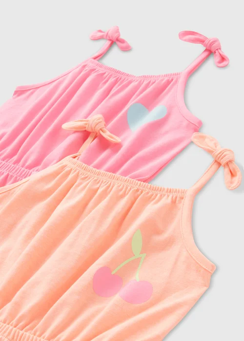 Girls 2 Pack Pink & Orange Playsuits (1-7yrs) - 1-1.5 Yrs Image 2