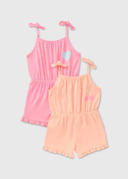 Girls 2 Pack Pink & Orange Playsuits (1-7yrs) - 1-1.5 Yrs Image 1