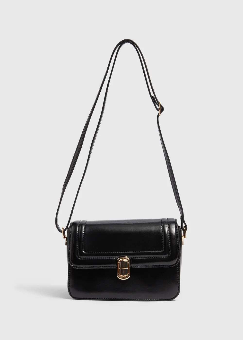 Black Boxy PU Crossbody Bag - One Size Image 3