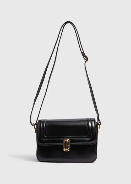Black Boxy PU Crossbody Bag - One Size Image 3