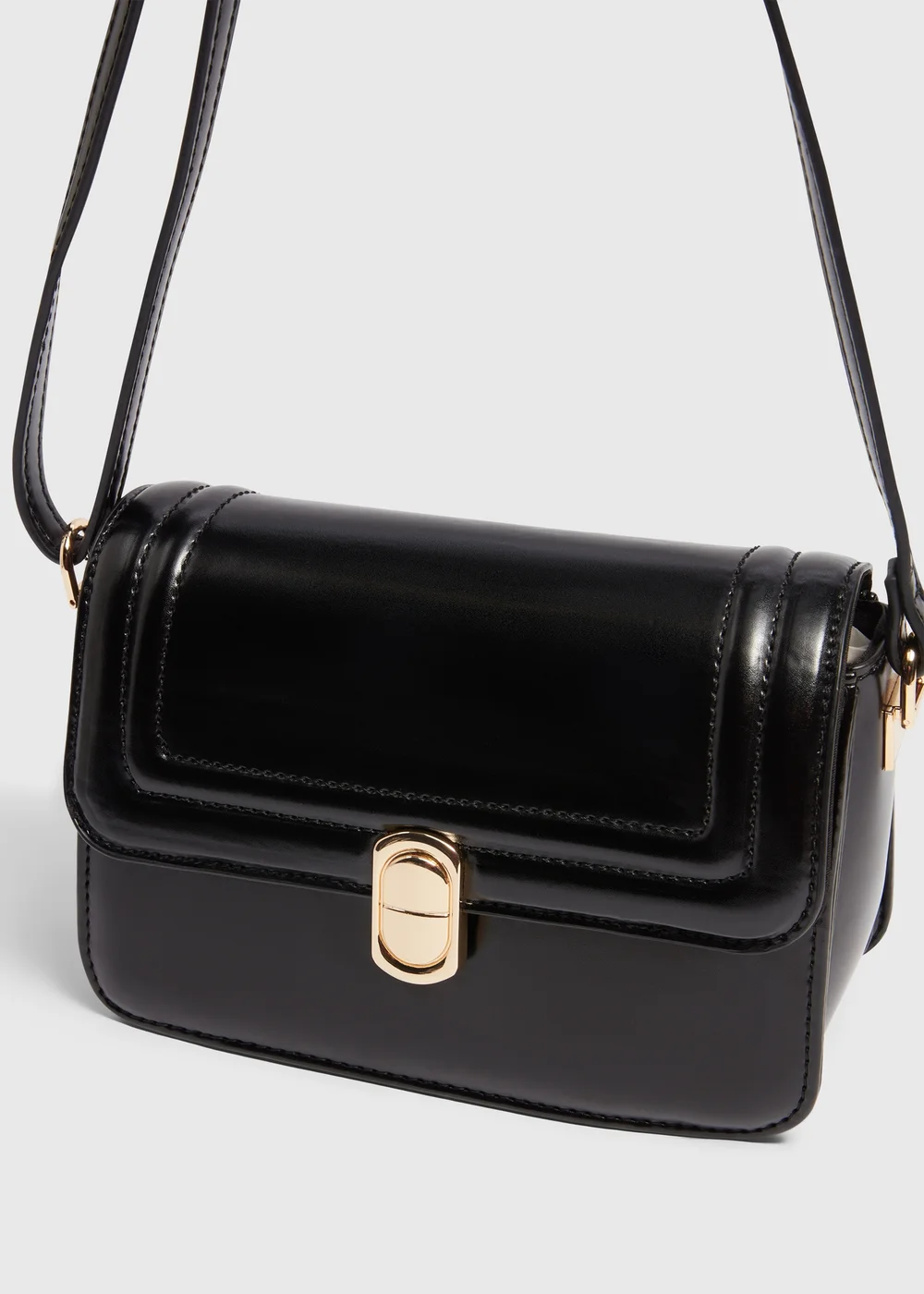 Black Boxy PU Crossbody Bag - One Size Image 4
