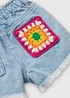 Girls Mid Wash Crochet Patch Denim Shorts (1-7yrs) - 1 to 1 half years Image 2