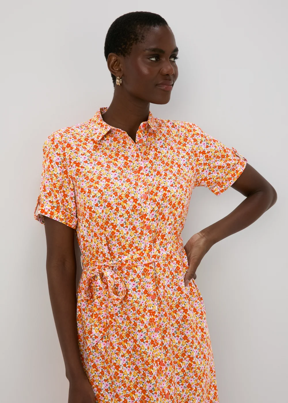 Orange Floral Viscose Shirt Dress - 8 Image 3