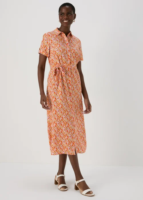 Orange Floral Viscose Shirt Dress - 8 Image 1