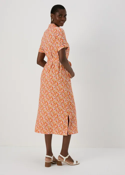 Orange Floral Viscose Shirt Dress - 8 Image 2