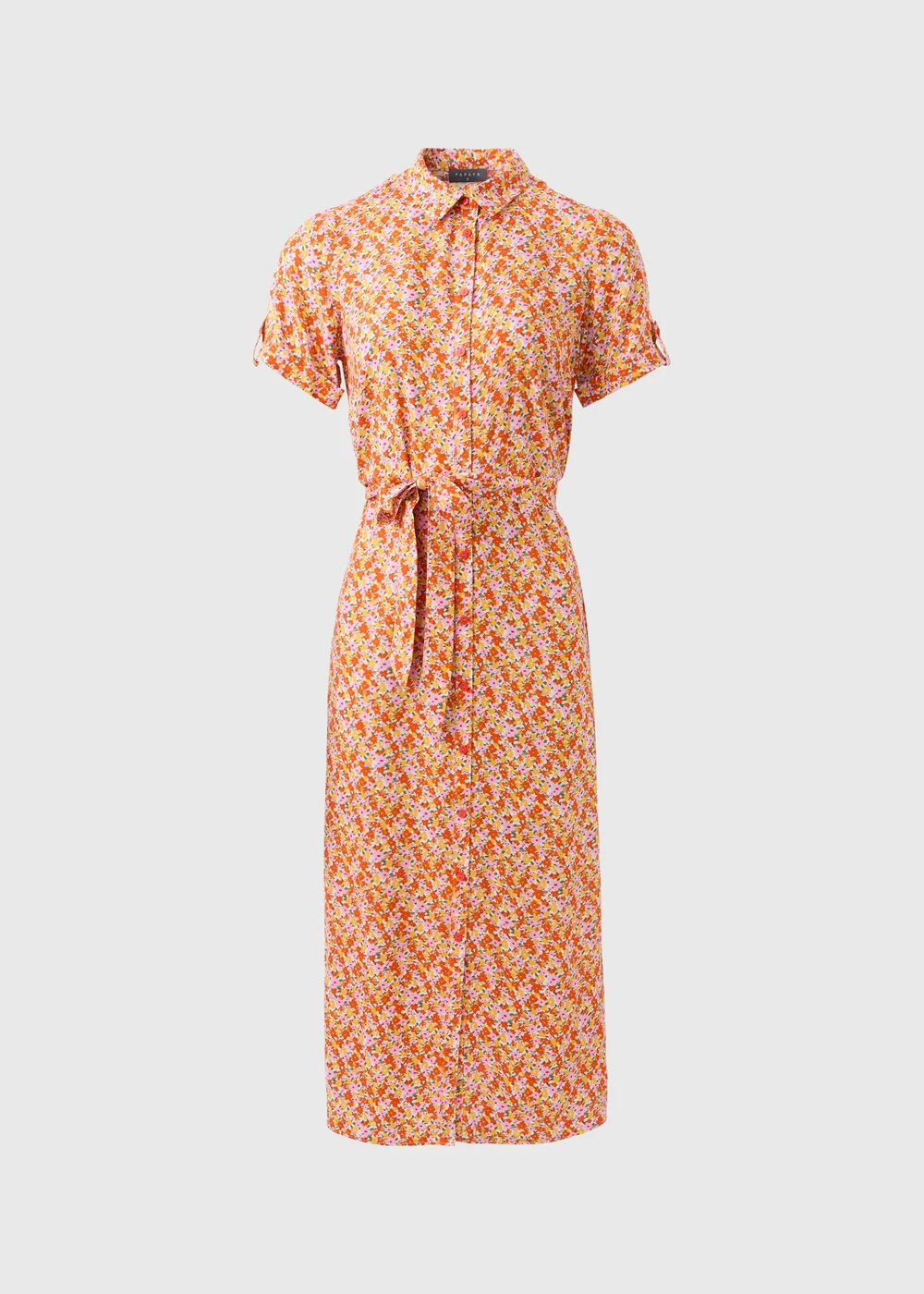Orange Floral Viscose Shirt Dress - 8 Image 5
