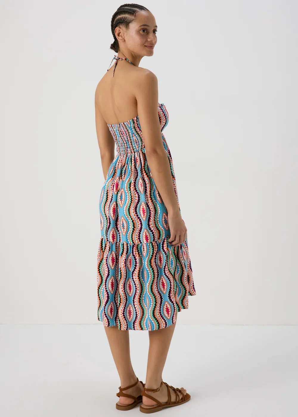 Blue Aztec Ruched Bandeau Midi Dress - 8 Image 2