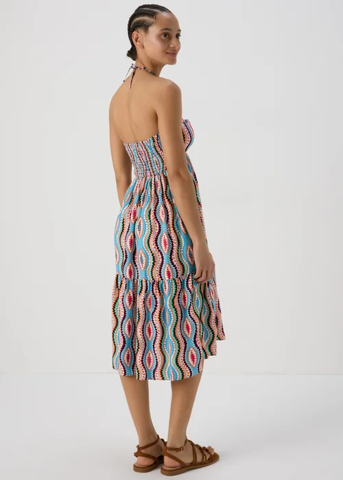 Blue Aztec Ruched Bandeau Midi Dress - 8 Image 2