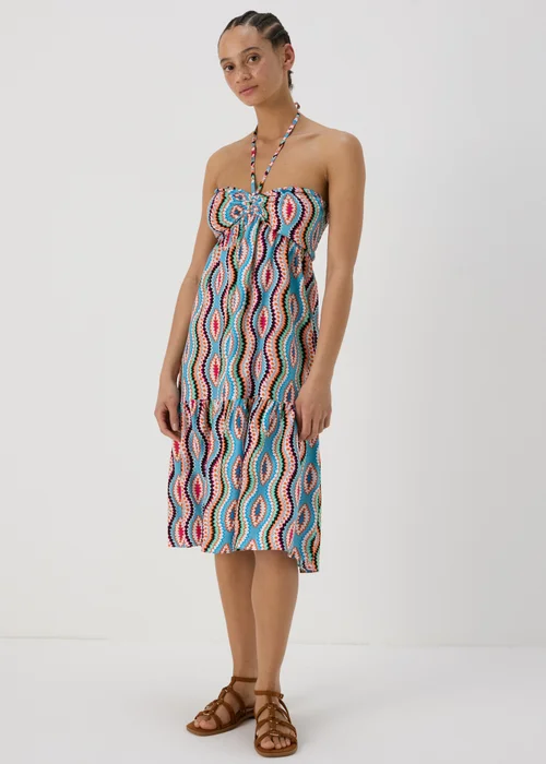 Blue Aztec Ruched Bandeau Midi Dress - 8 Image 1