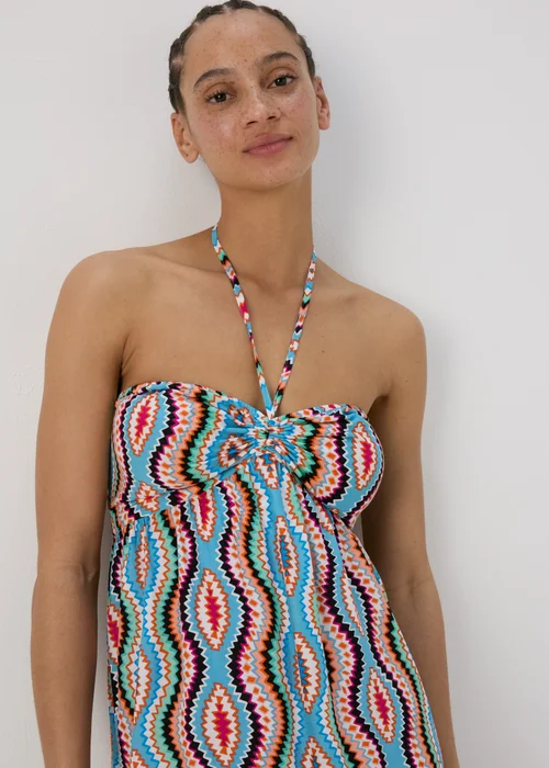 Blue Aztec Ruched Bandeau Midi Dress - 8 Image 3