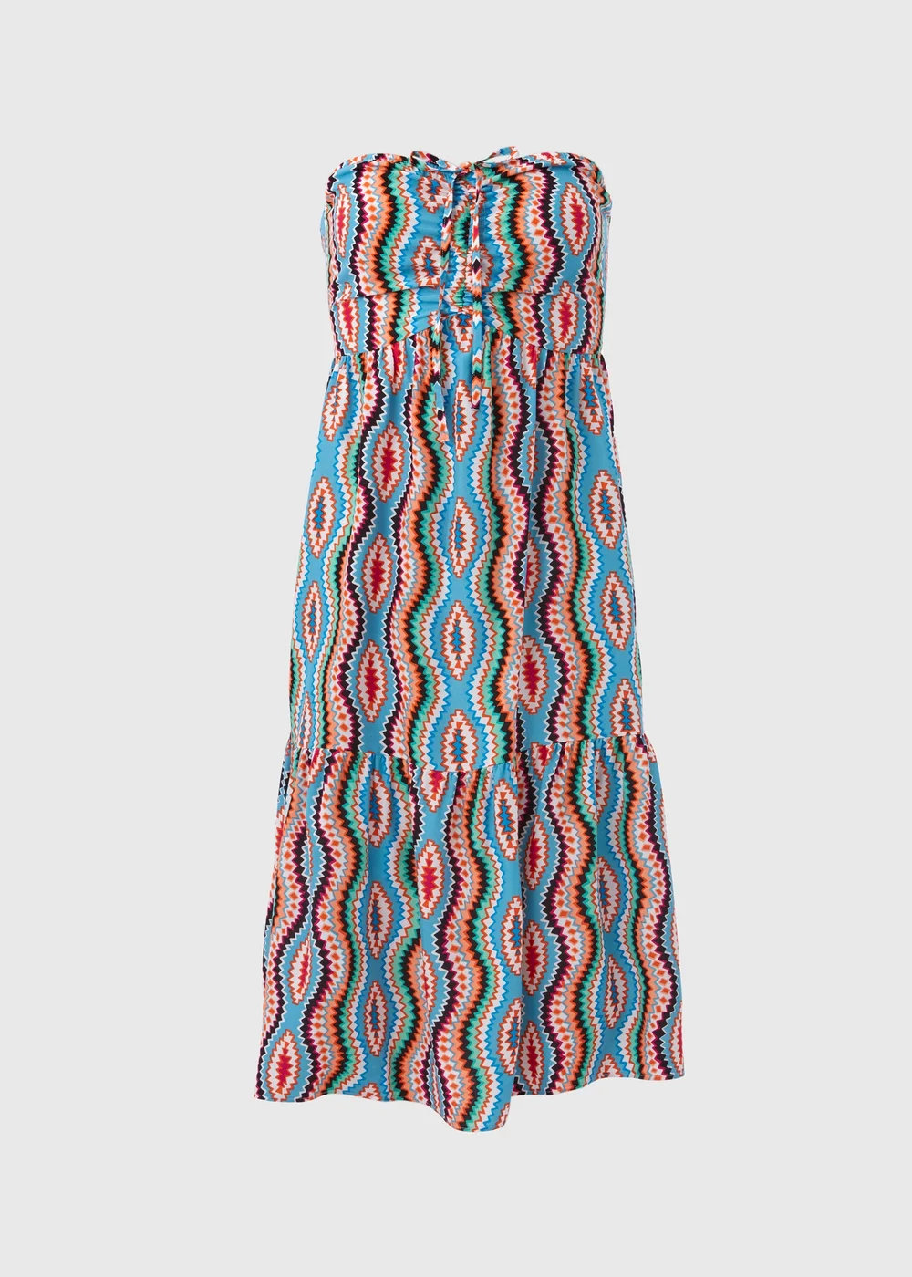 Blue Aztec Ruched Bandeau Midi Dress - 8 Image 5