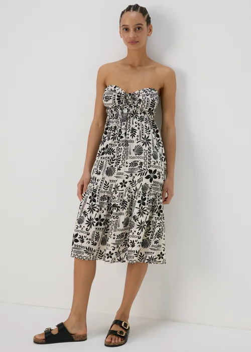 Black Printed Ruched Bandeau Midi Dress - 8 Image 1
