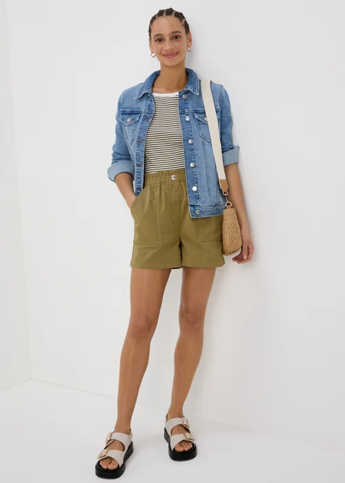 Khaki Denim Paperbag Shorts - 8 Image 4