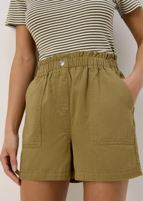 Khaki Denim Paperbag Shorts - 8 Image 3