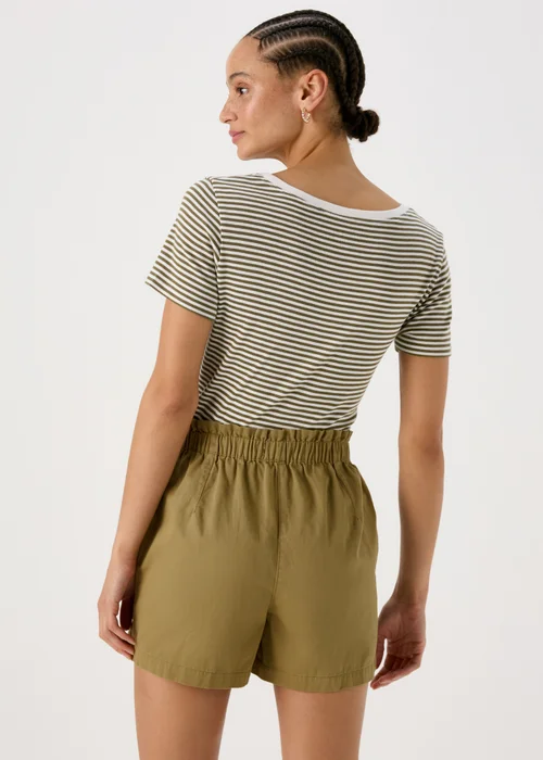 Khaki Denim Paperbag Shorts - 8 Image 2