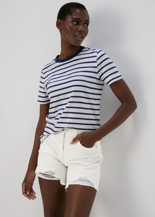 White Ripped Denim Shorts - 8 Image 1