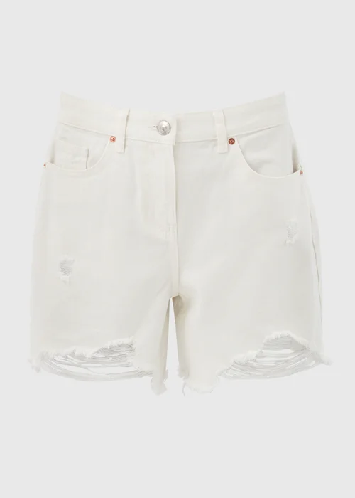 White Ripped Denim Shorts - 8 Image 5