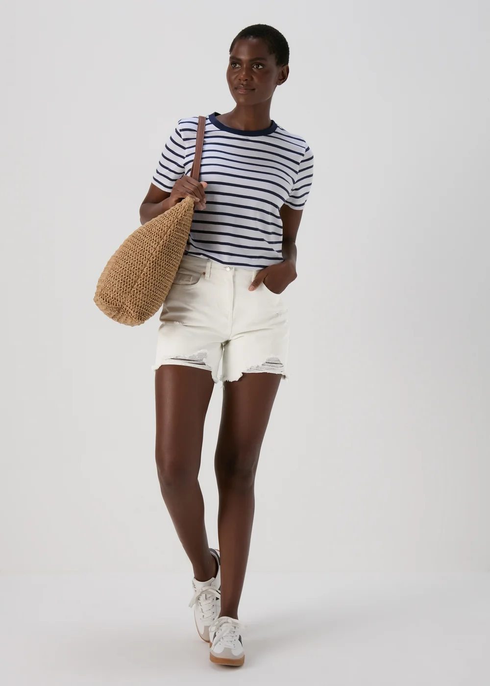White Ripped Denim Shorts - 8 Image 4