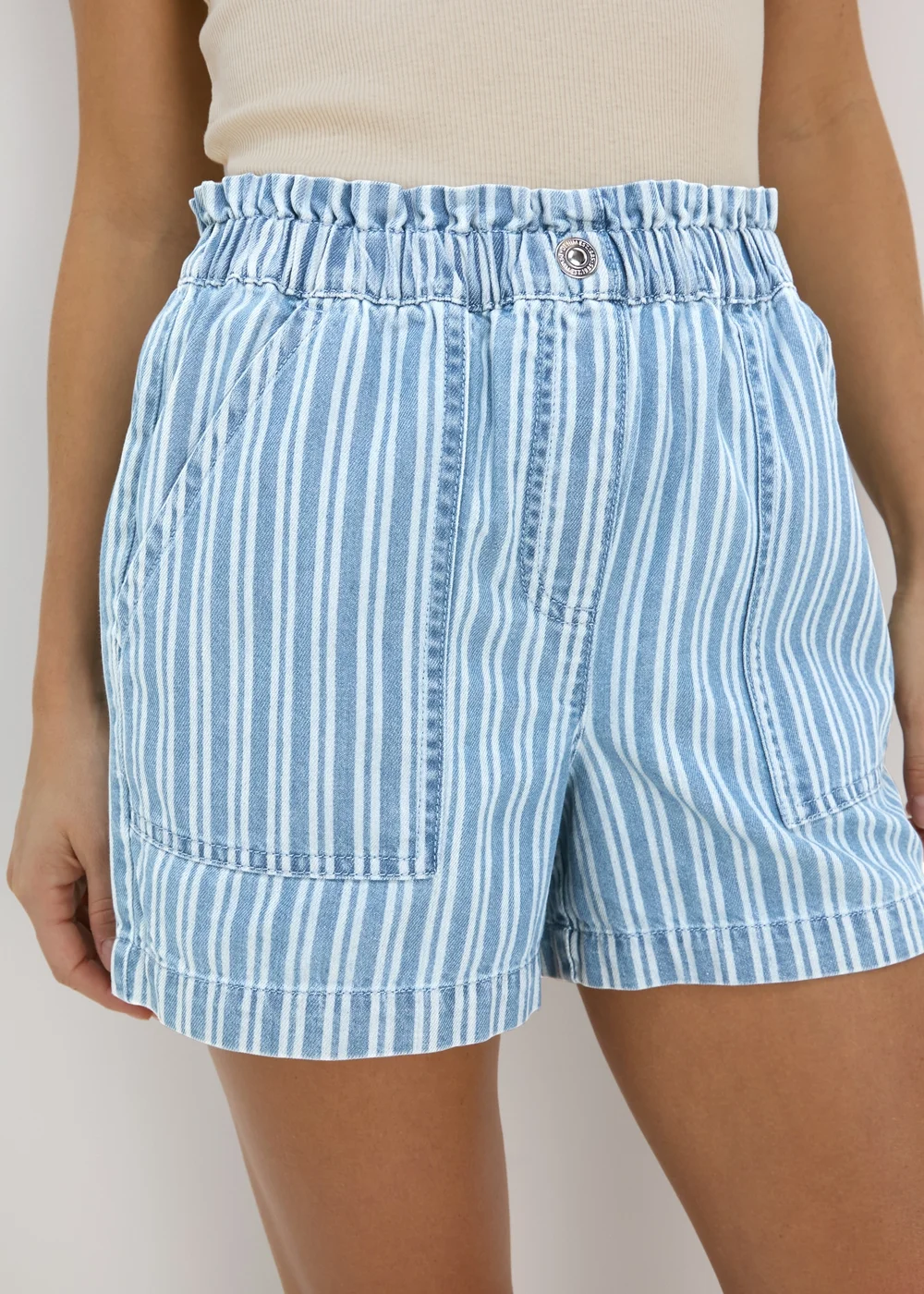 Blue Stripe Paperbag Shorts - 8 Image 3