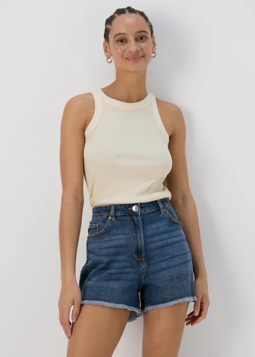 Mid Wash Frayed Hem Shorts - 8 Image 1