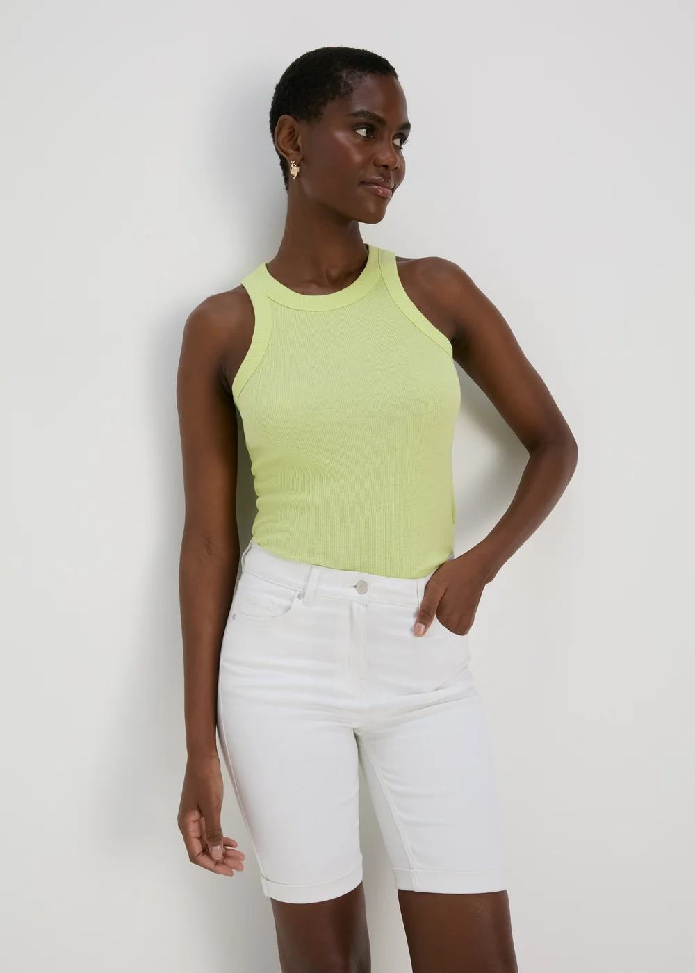 White Denim Knee Shorts - 8 Image 1