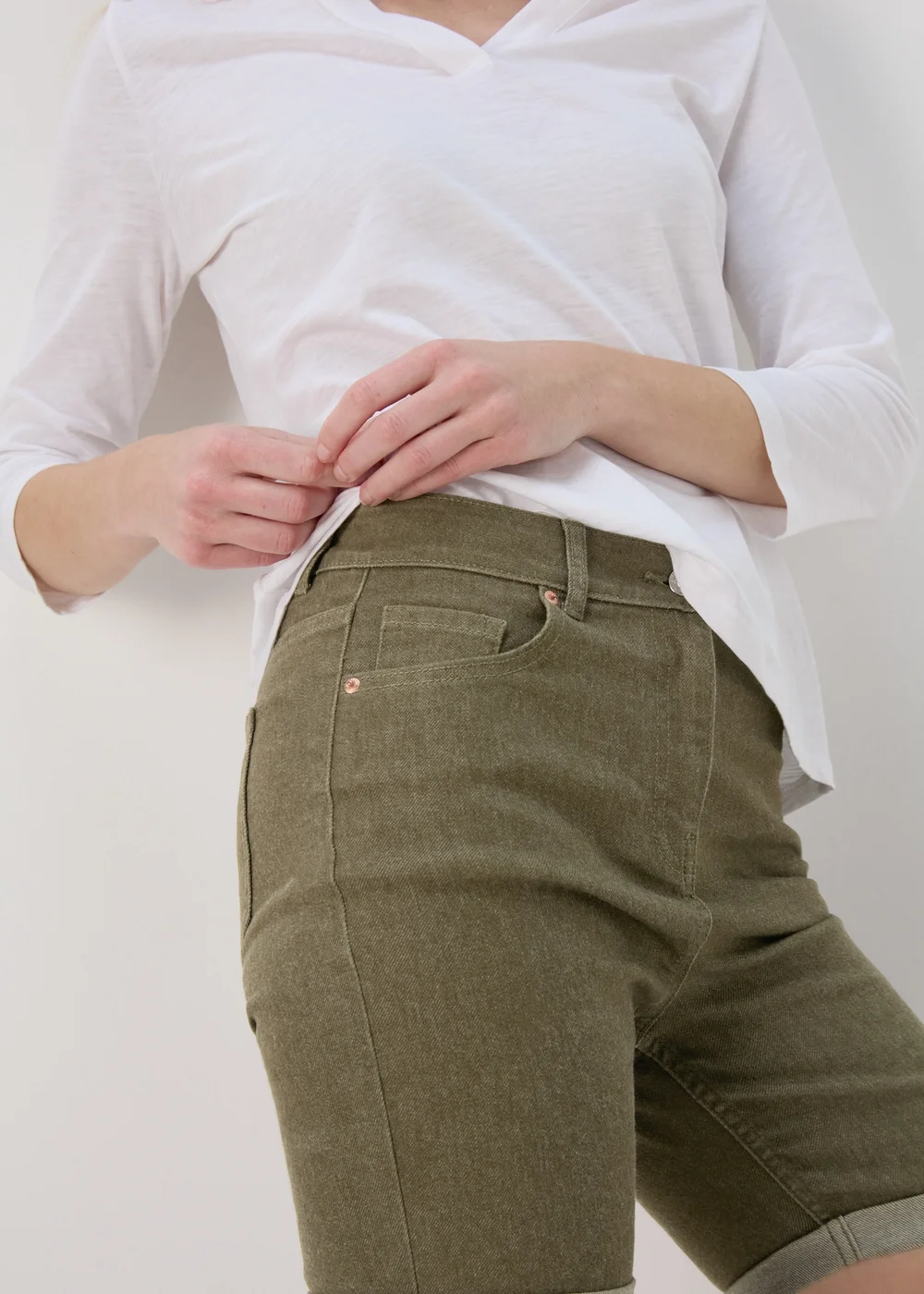Khaki Denim Shorts - 8 Image 3