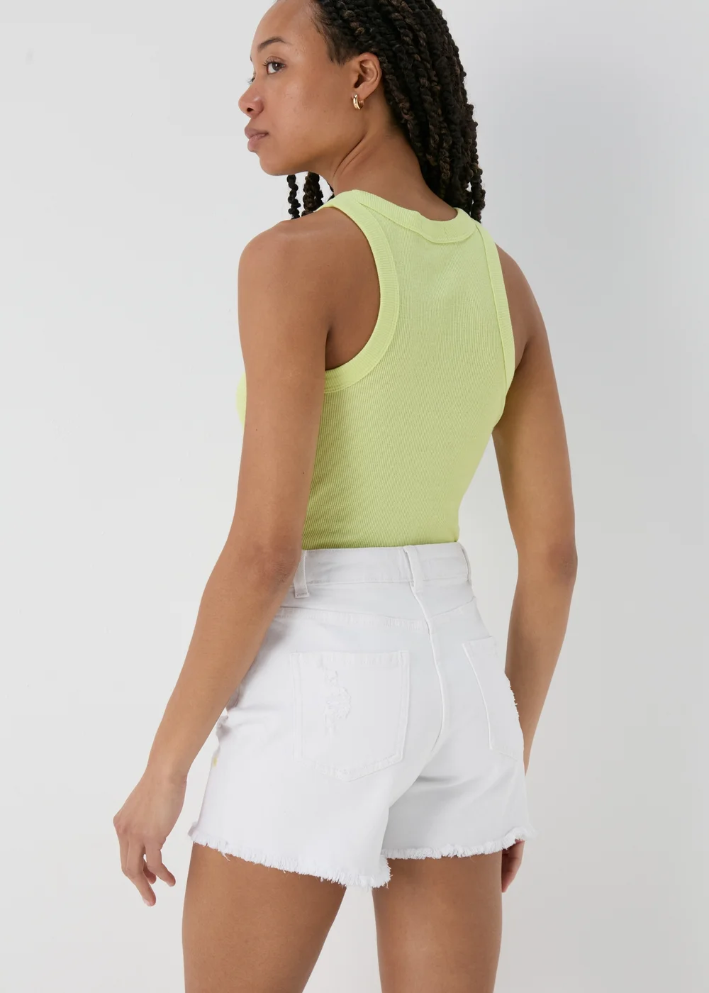 Ecru Embroidered Denim Shorts - 8 Image 2