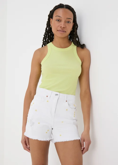 Ecru Embroidered Denim Shorts - 8 Image 1