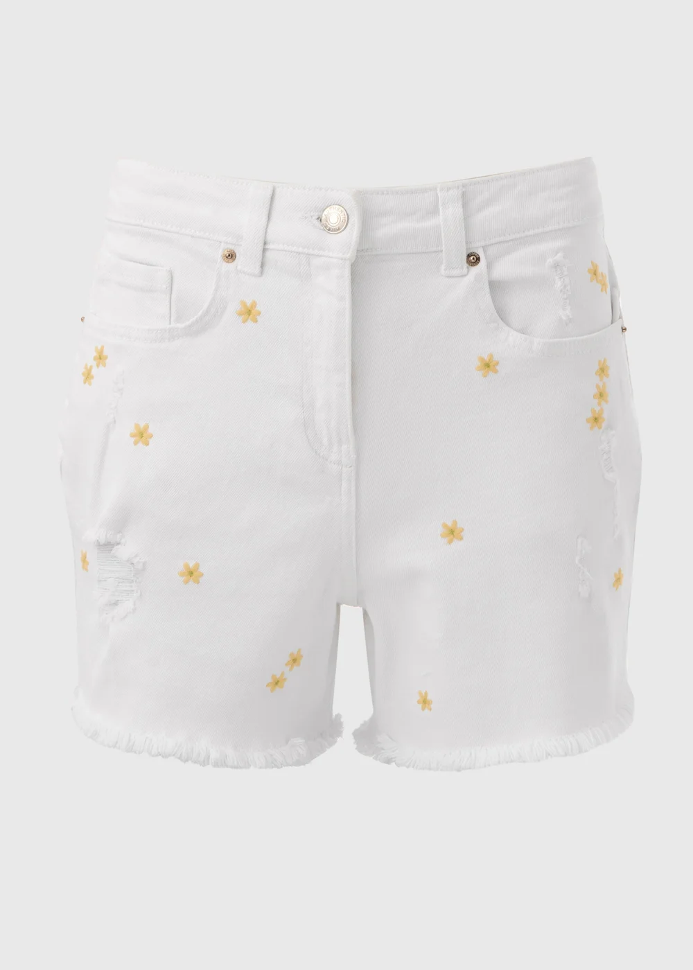 Ecru Embroidered Denim Shorts - 8 Image 5