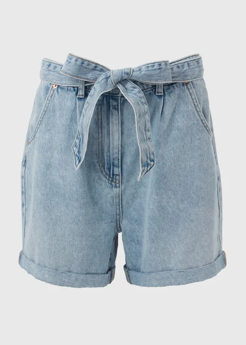 Light Wash Tie Waist Denim Shorts - 8 Image 5