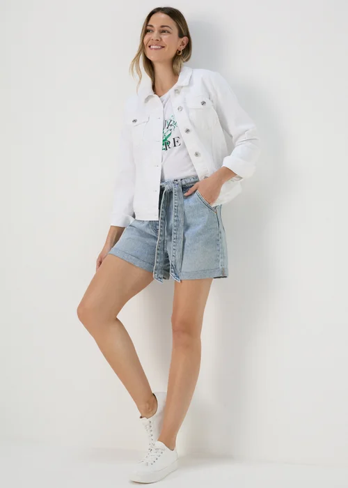Light Wash Tie Waist Denim Shorts - 8 Image 1
