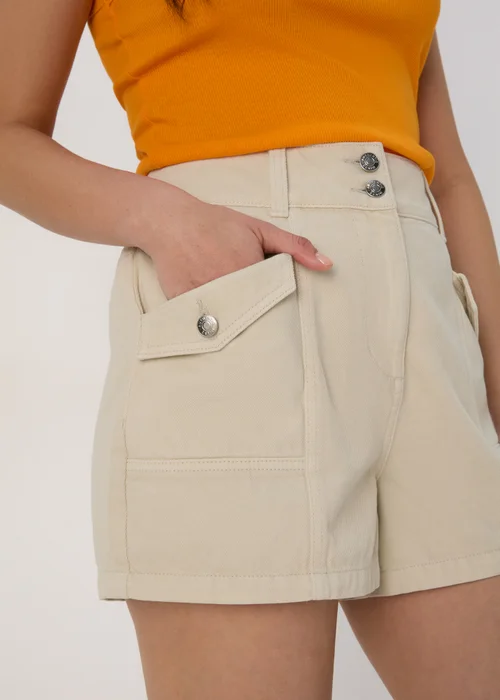Ecru Utility Denim Shorts - 8 Image 3