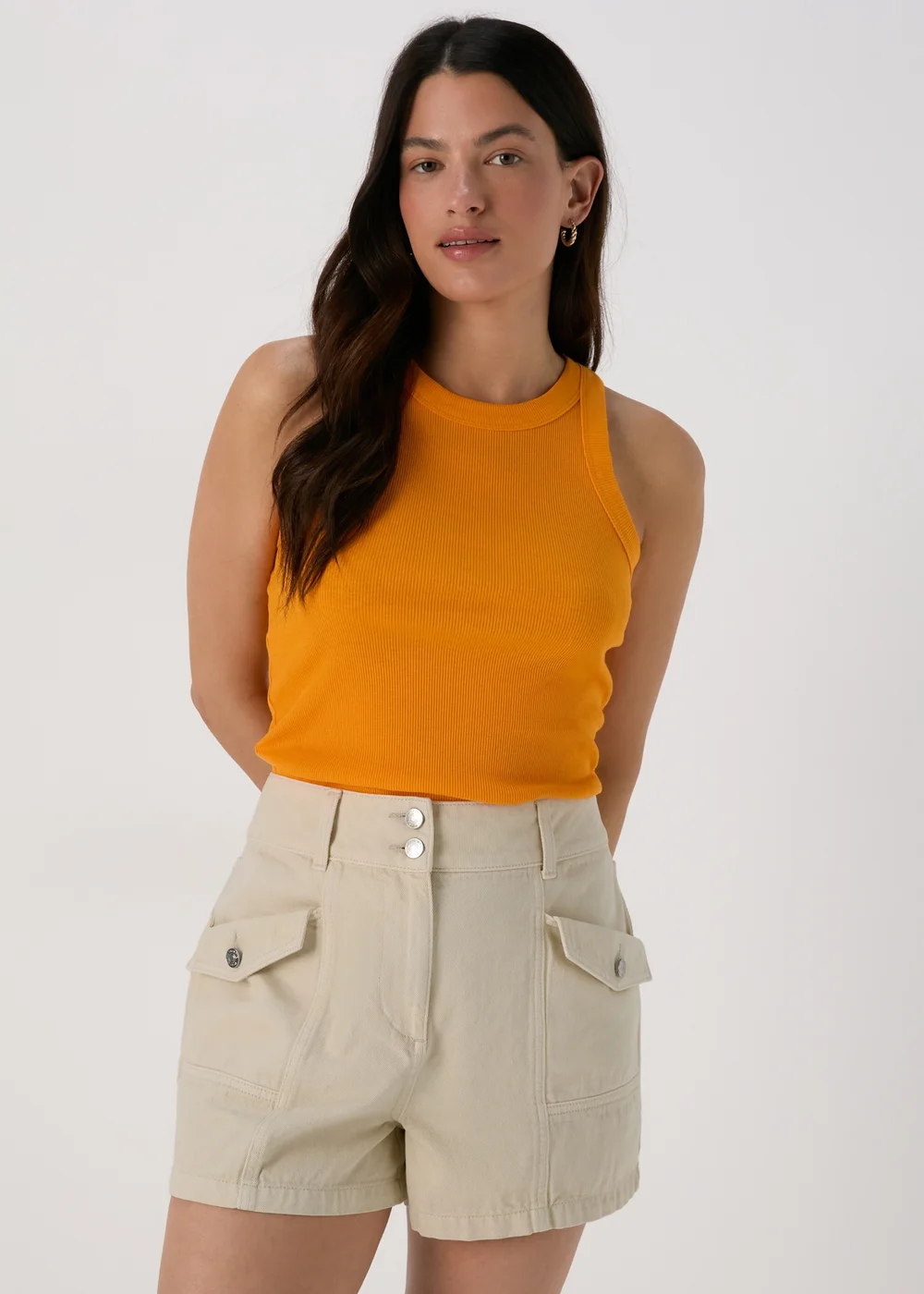 Ecru Utility Denim Shorts - 8 Image 1