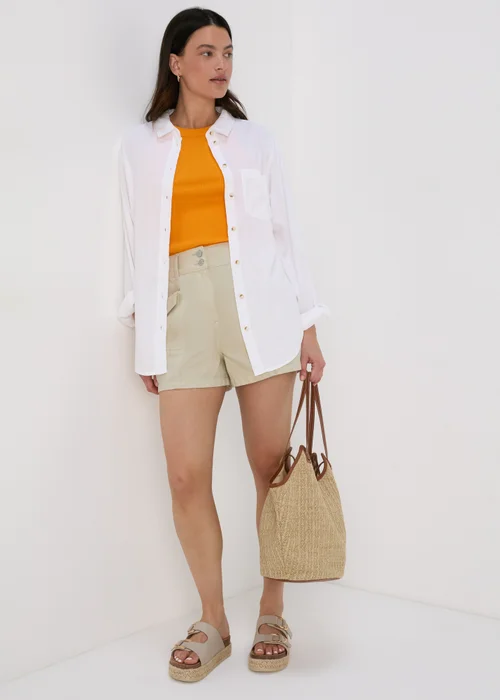 Ecru Utility Denim Shorts - 8 Image 4