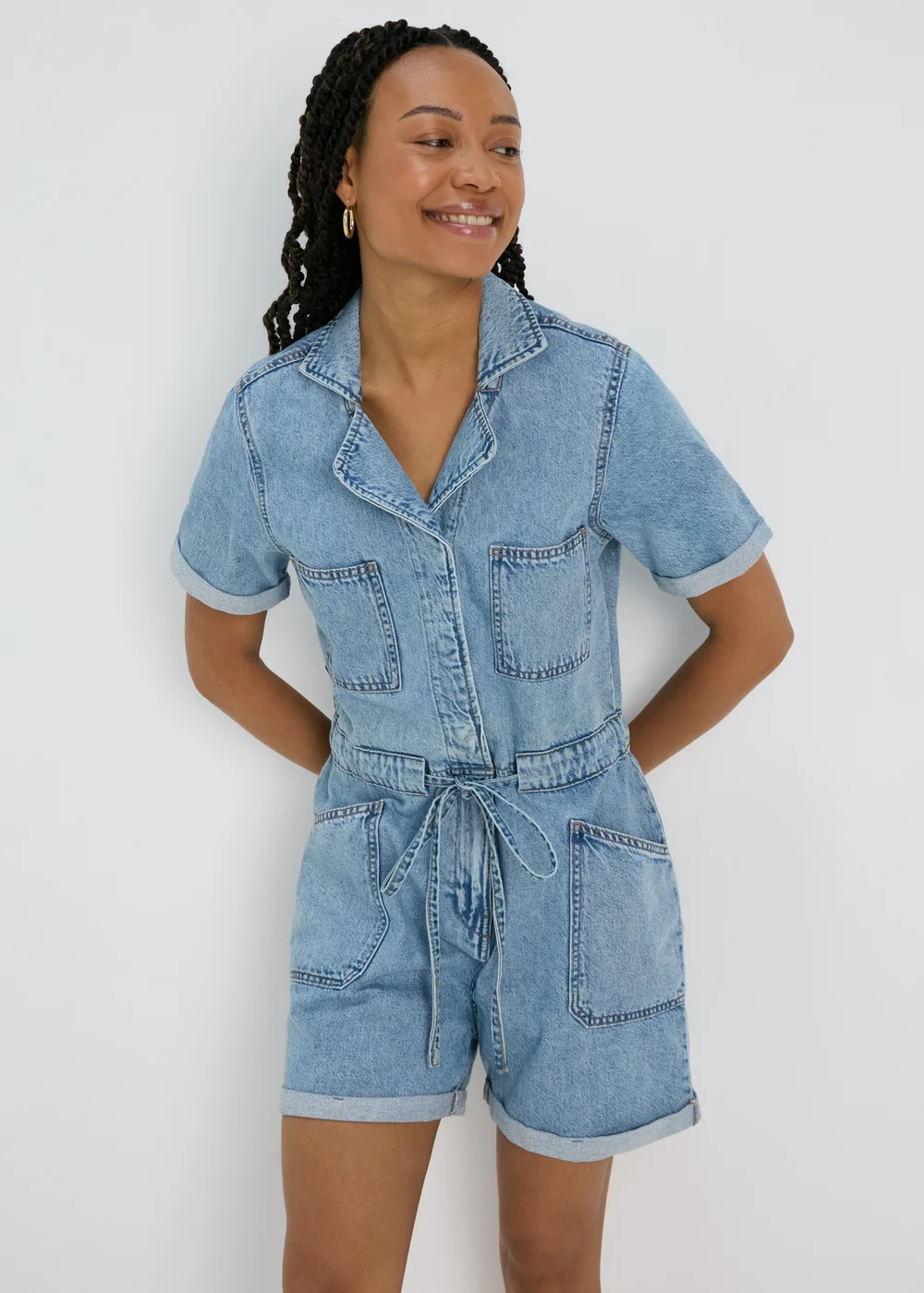 Mid Wash Denim Playsuit - 8 Image 1