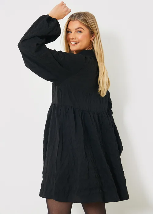 In The Style Black Collared Textured Midi Dress - 8 Image 5
