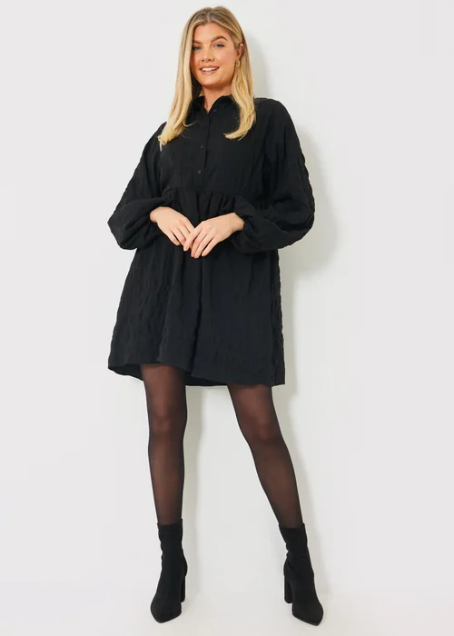 In The Style Black Collared Textured Midi Dress - 8 Image 3