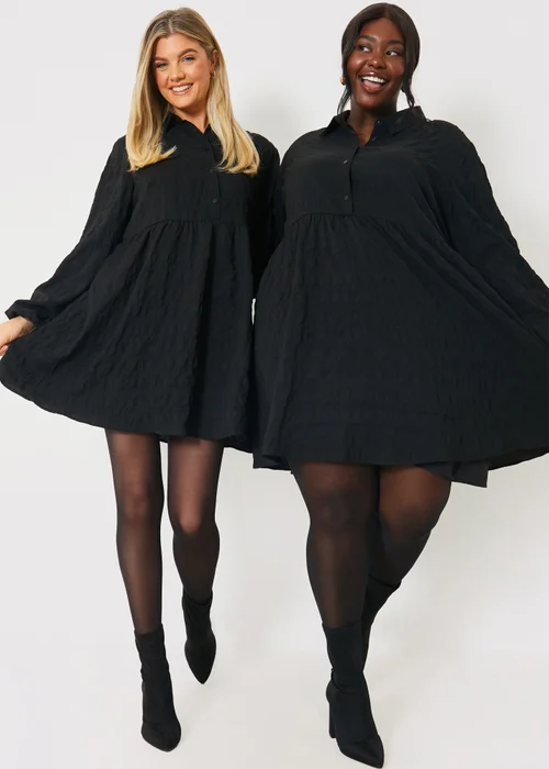 In The Style Black Collared Textured Midi Dress - 8 Image 2