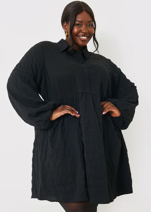 In The Style Black Collared Textured Midi Dress - 8 Image 6