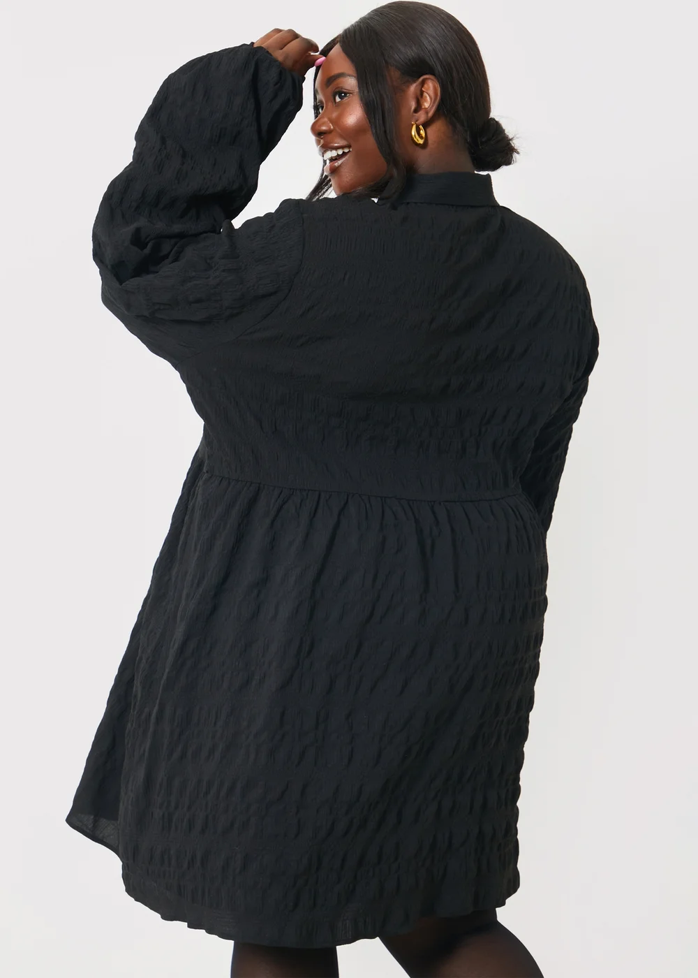 In The Style Black Collared Textured Midi Dress - 8 Image 7