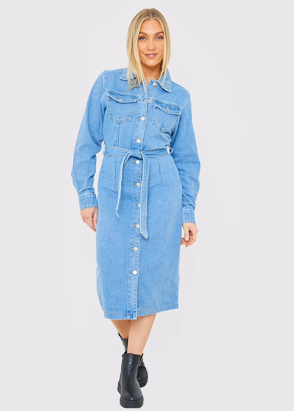 In The Style Light Blue Denim Midi Dress - 8 Image 2