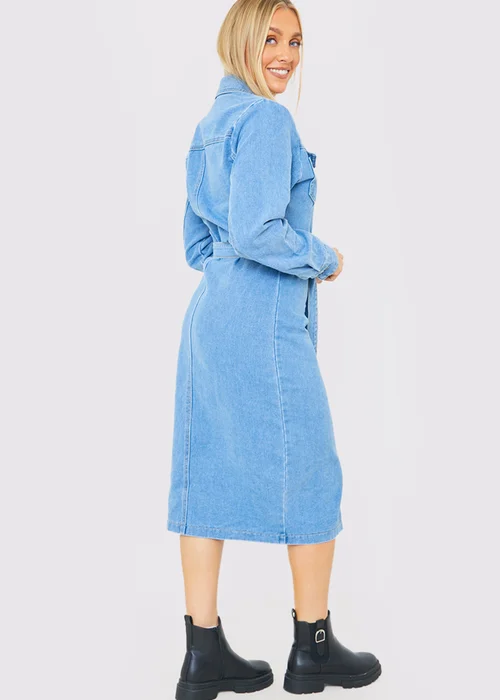 In The Style Light Blue Denim Midi Dress - 8 Image 4