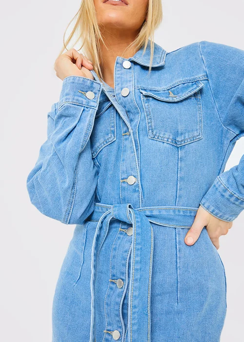 In The Style Light Blue Denim Midi Dress - 8 Image 3
