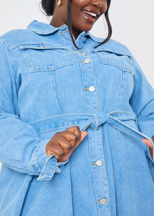 In The Style Light Blue Denim Midi Dress - 8 Image 6