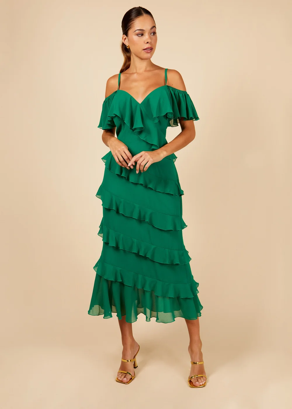 Little Mistress Frill Cold Shoulder Midi Dress - 8 Image 1