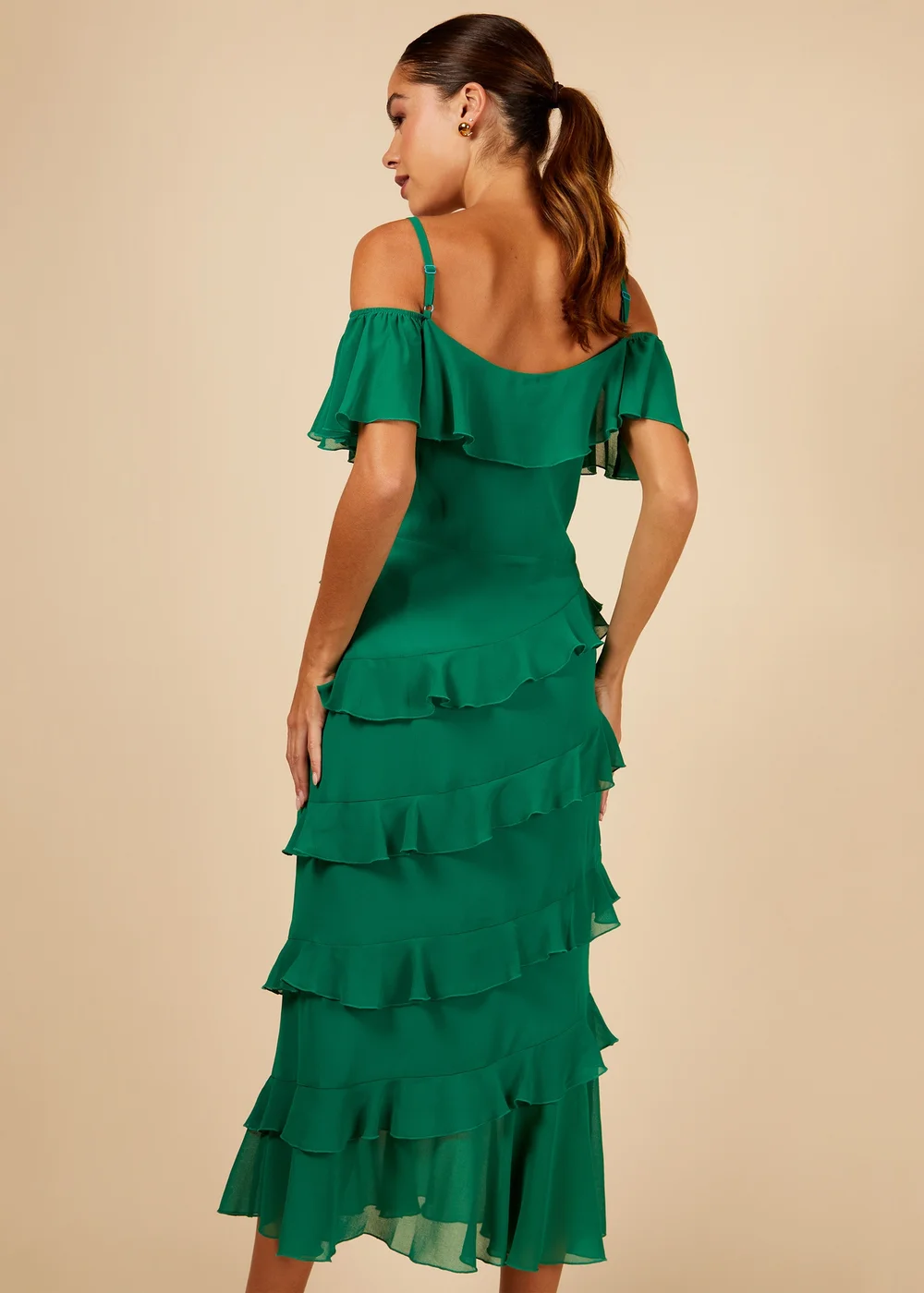 Little Mistress Frill Cold Shoulder Midi Dress - 8 Image 2