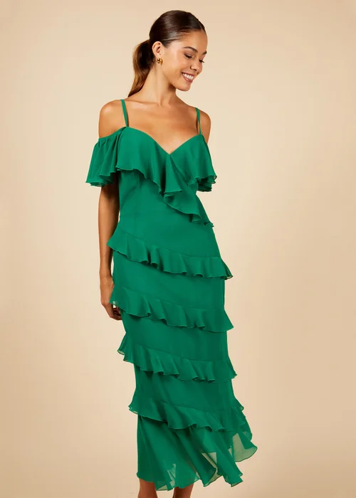 Little Mistress Frill Cold Shoulder Midi Dress - 8 Image 4