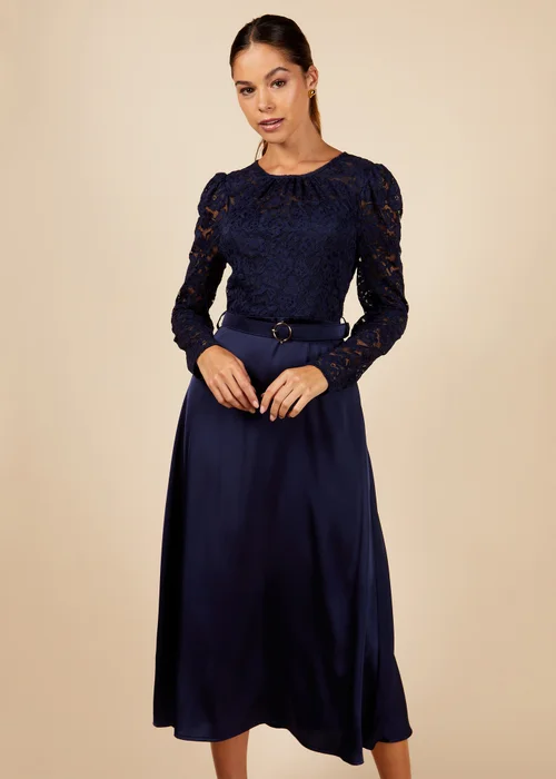 Little Mistress Navy Lace Belted Midaxi - Size 10 Image 4