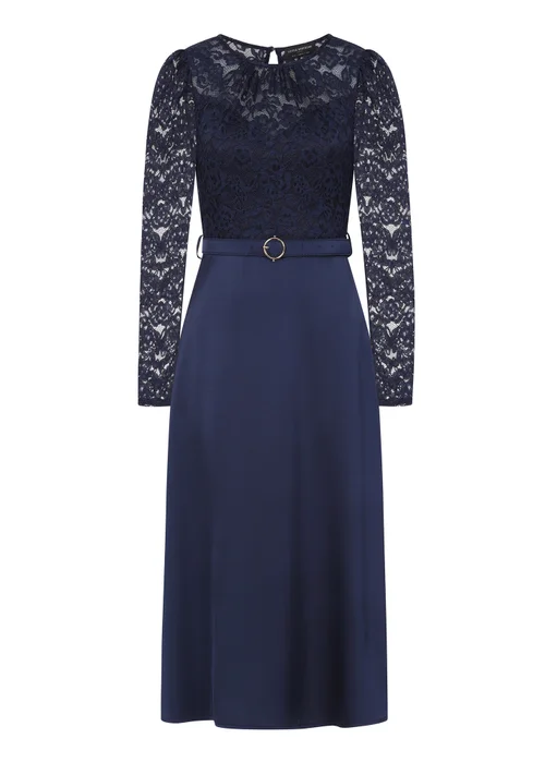 Little Mistress Navy Lace Belted Midaxi - Size 10 Image 5